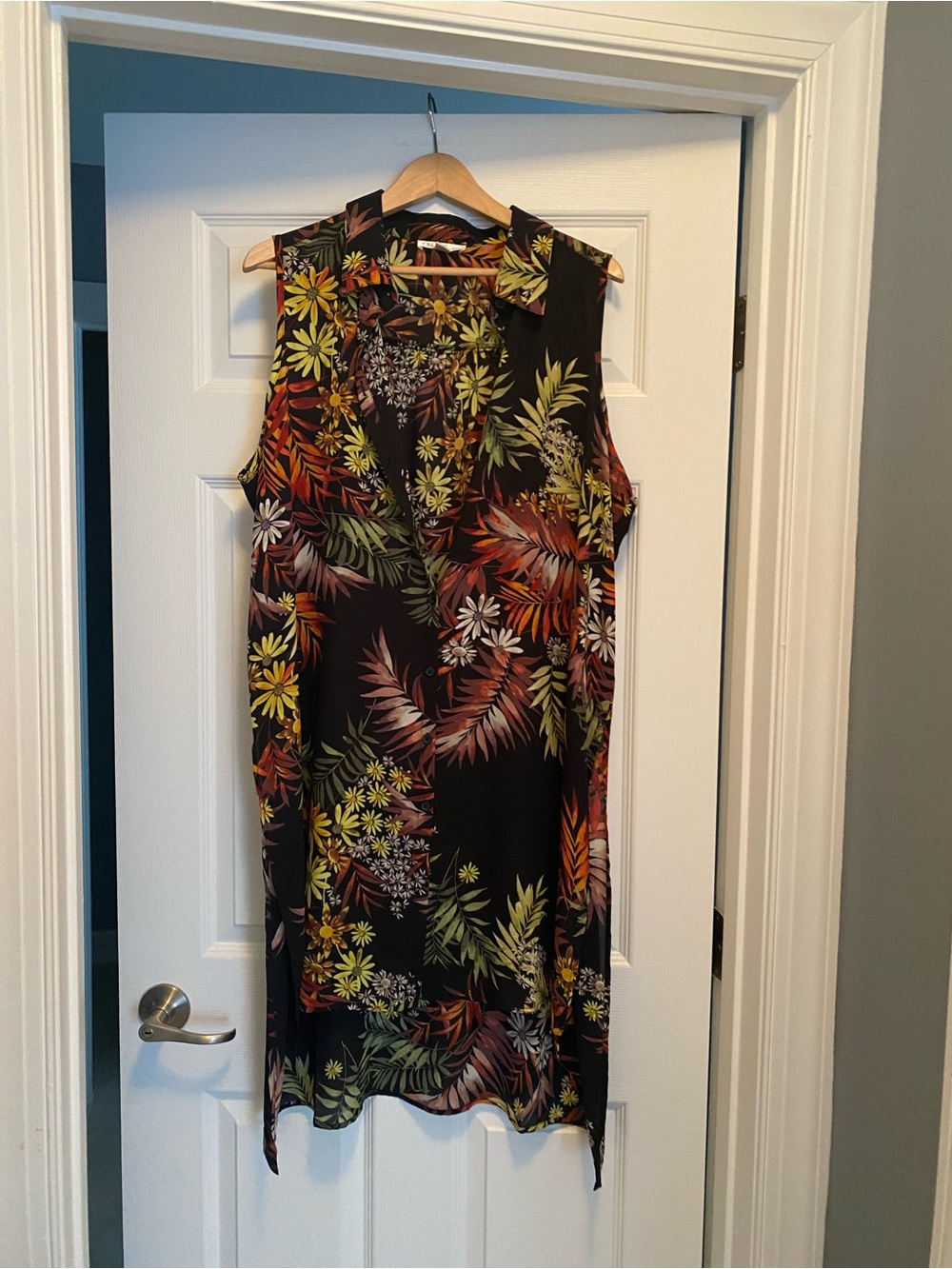 Spense Black Tropical Floral Midi Dress or cover up